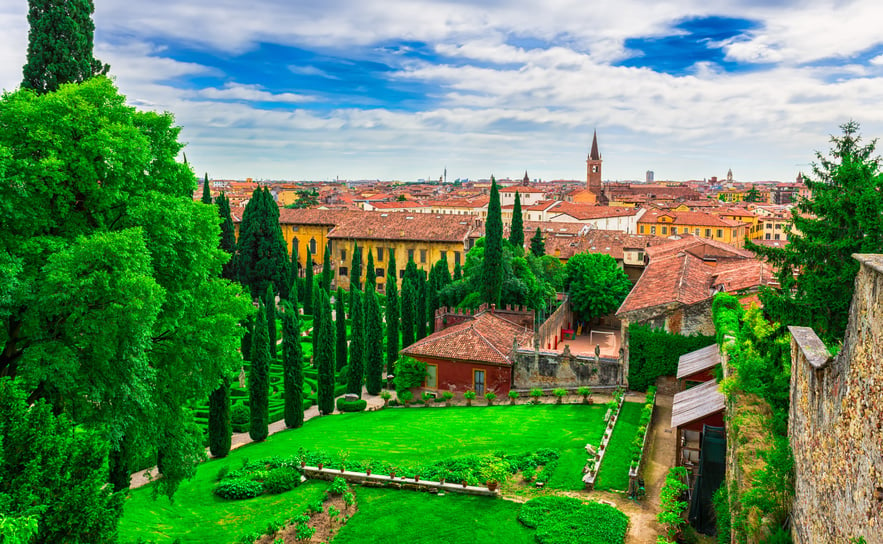 Aerial view of Verona and Giusti Garden. Italy