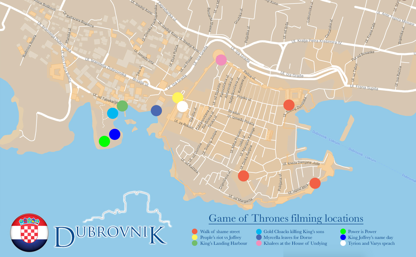 dubrovnik game of thrones tour map