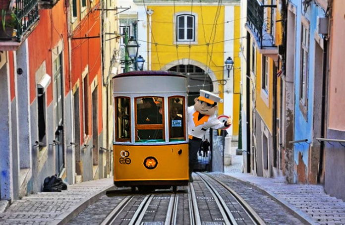 The road of the Bica funicular, Lisbon old town, Portugal