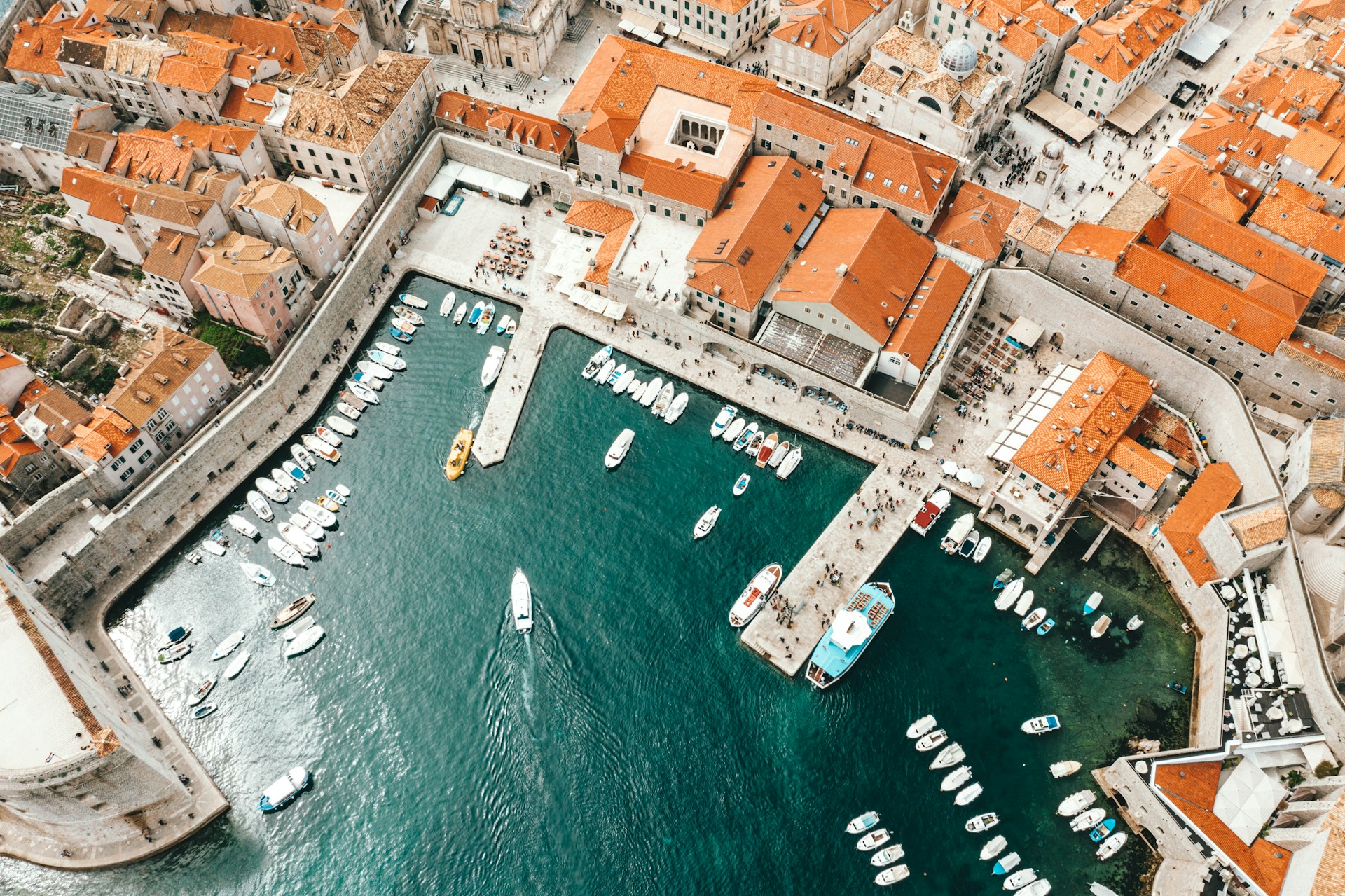An overhead view of Dubrovnik's harbour
