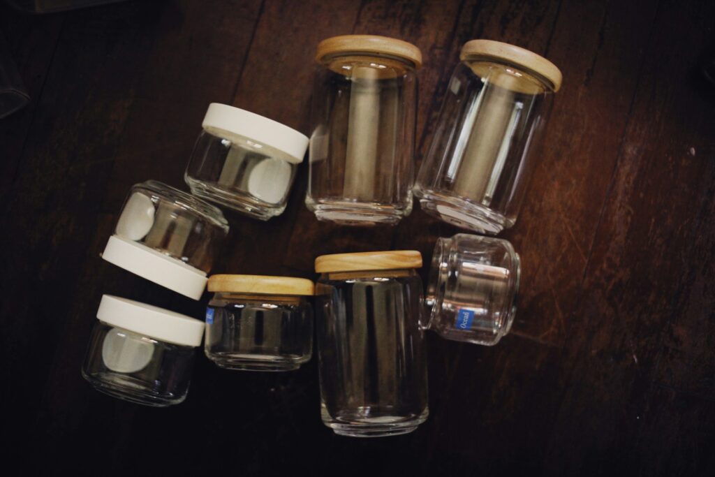 A set of travel size toiletry bottles
