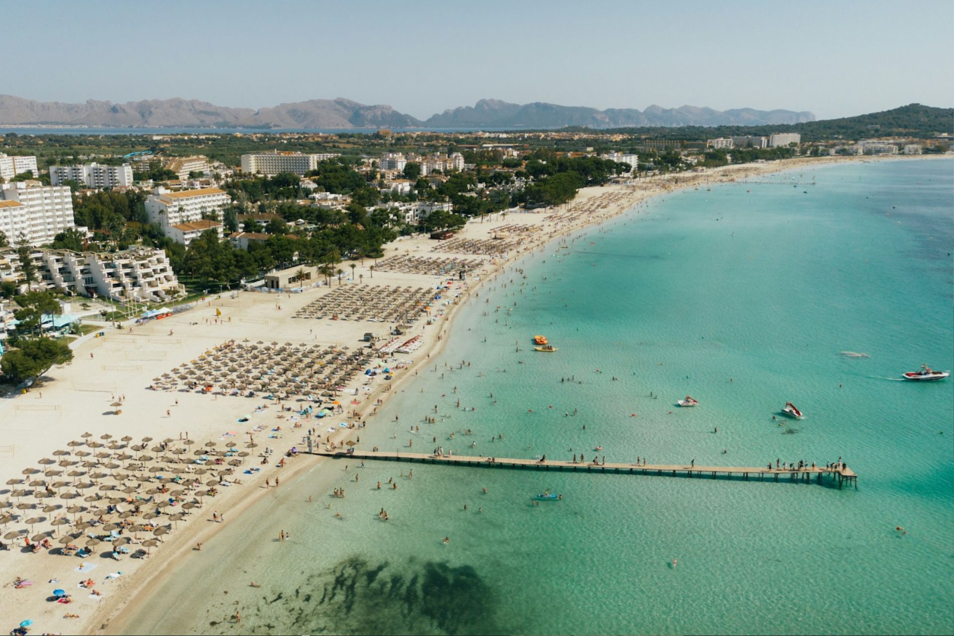 A busy beach in Alcudia, Majorca