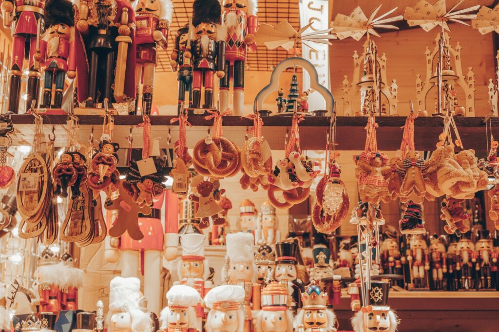 Shelves of toys at a Christmas market in Strasbourg