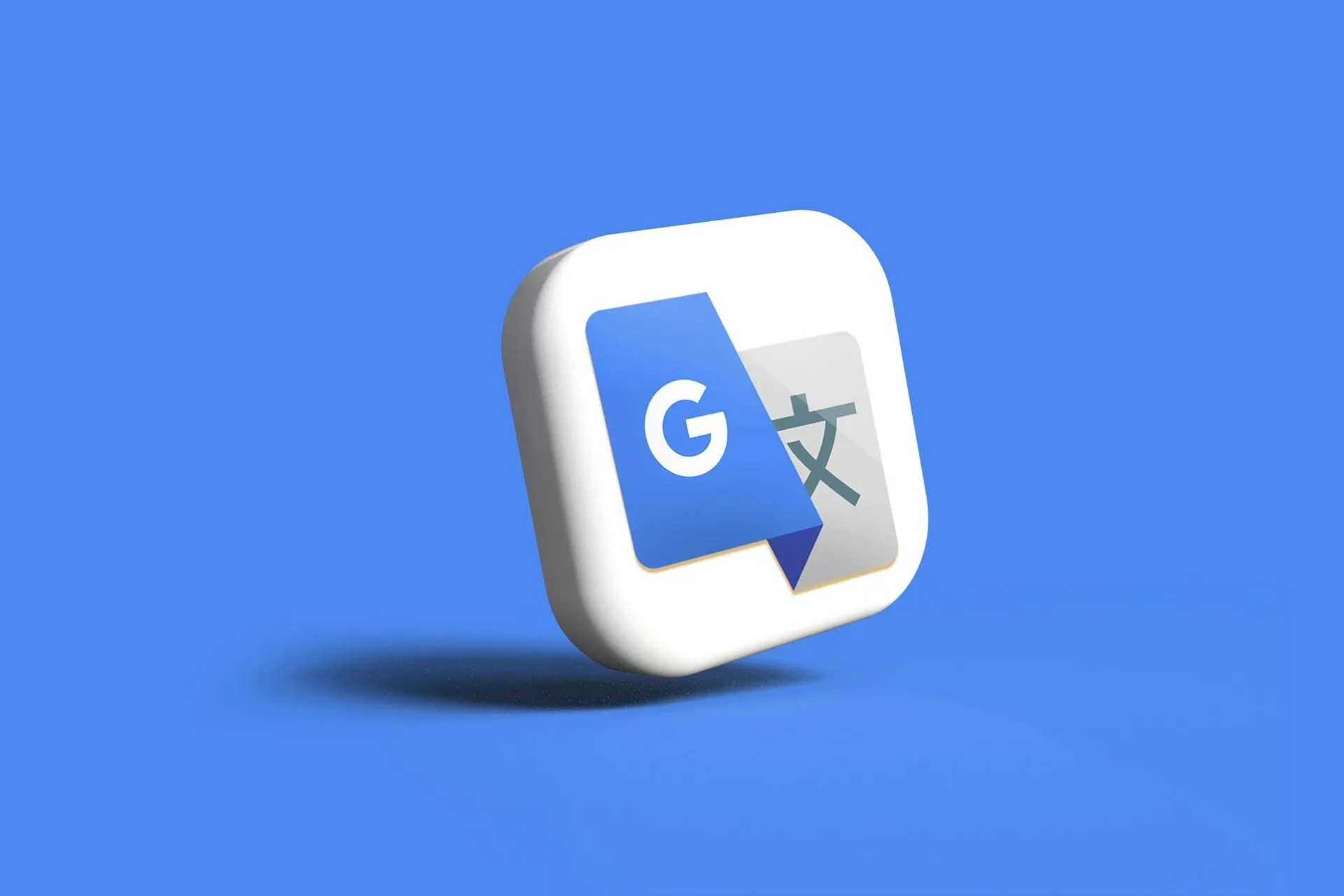 A 3D render of the Google Translate logo on a blue background